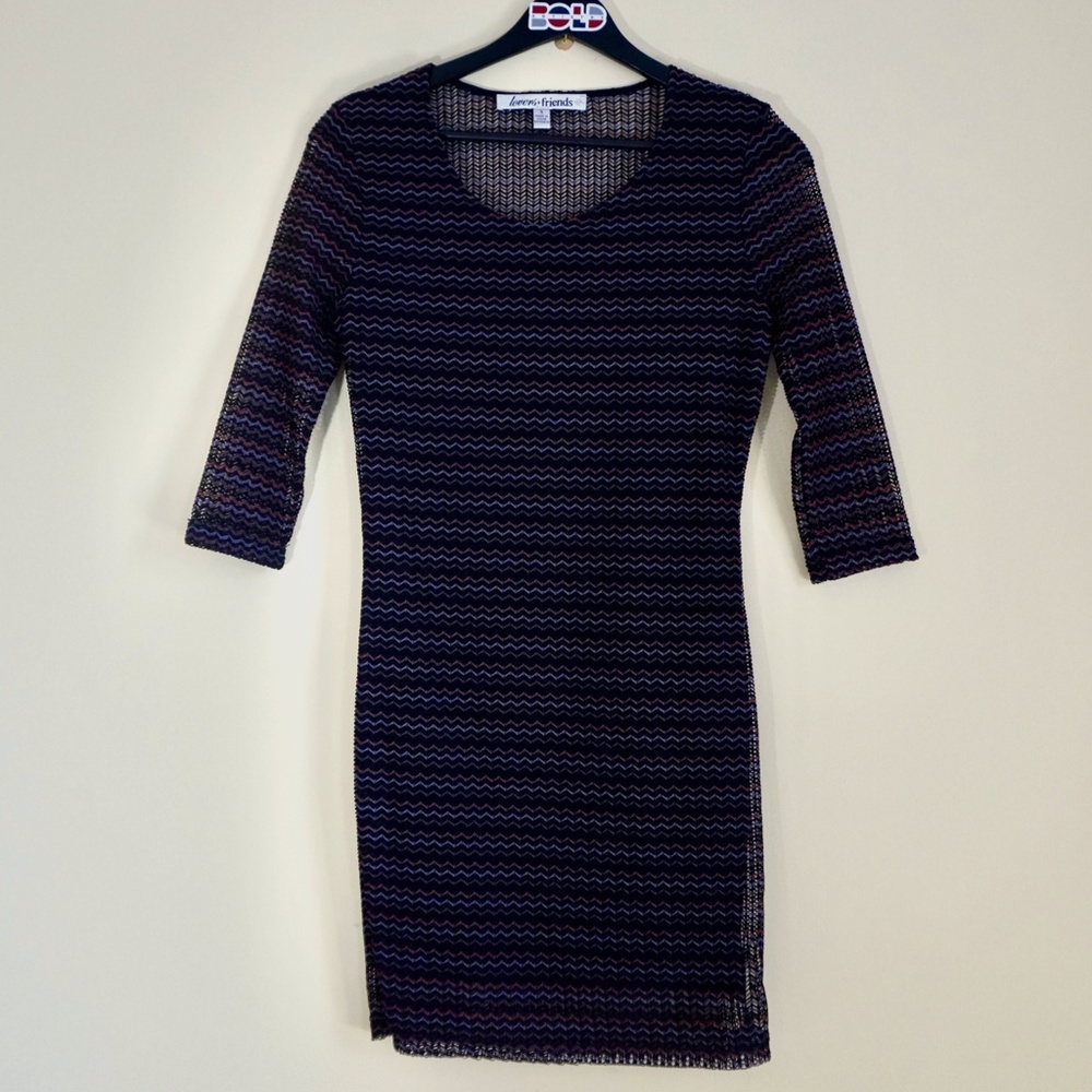 Lovers + Friends Dress Sz Small Mini Bodycon Chevron Stripe Open Back Y2K 90s